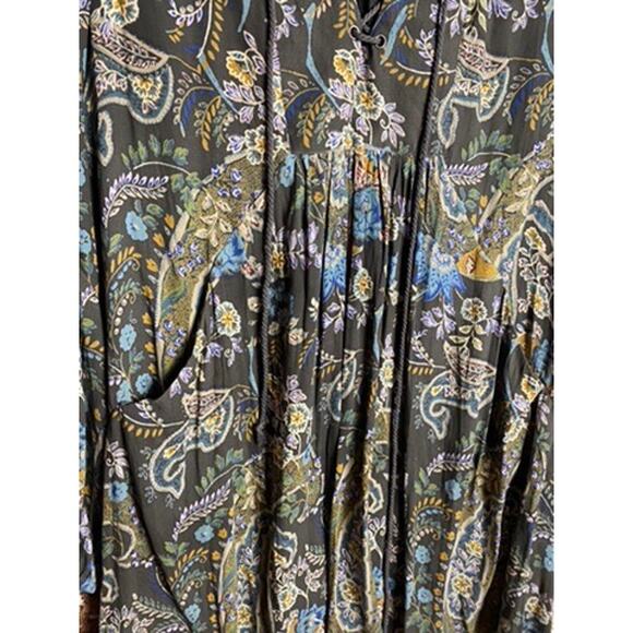 Free People Rain or Shine Printed Floral Flowing Tie Up Dress w Pockets - Picture 4 of 8